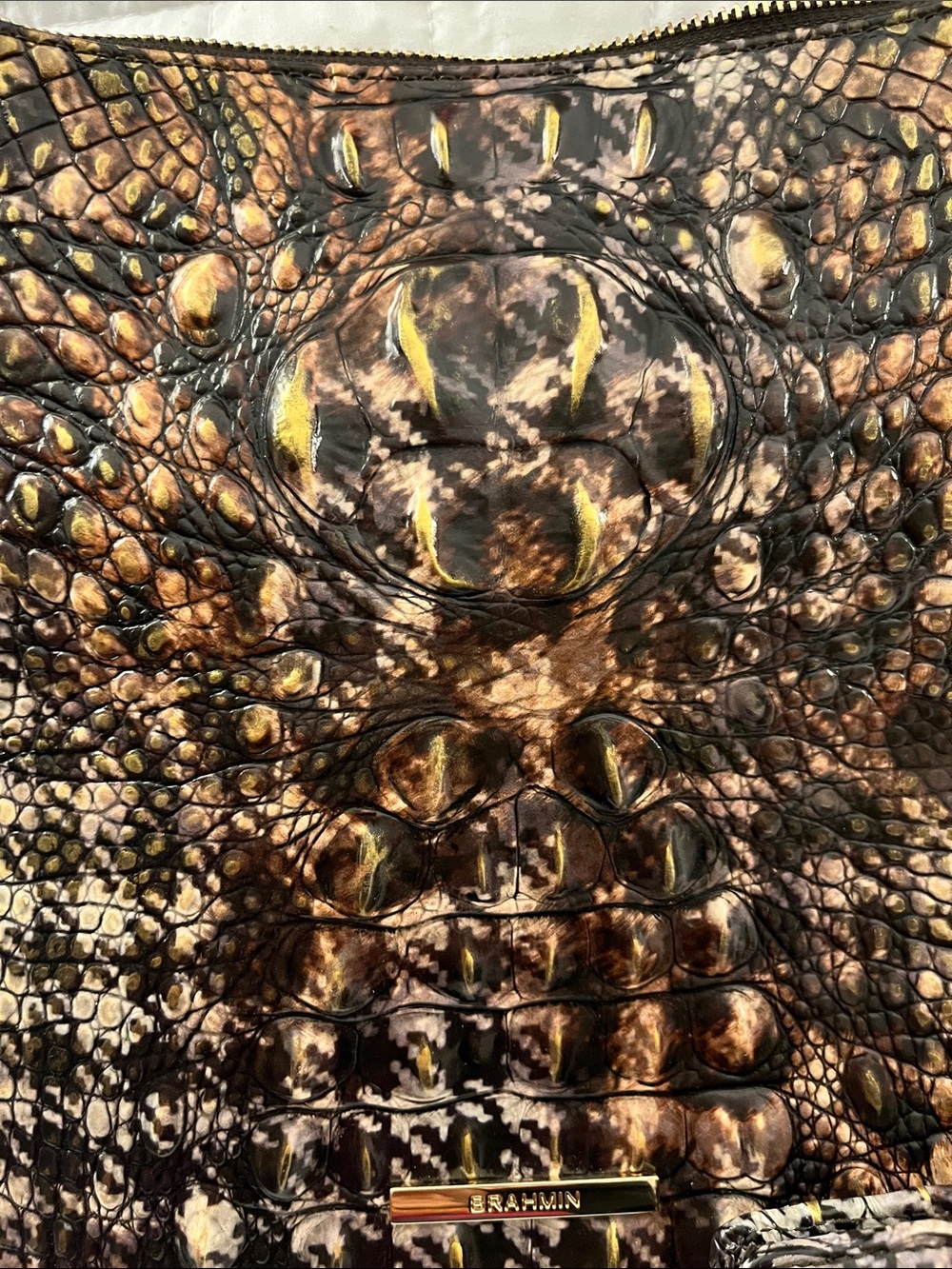 NWOTBrahmin Croc Design Leather Crossbody Bag & Wallet-Brown & Gold Houndstooth - Picture 3 of 16